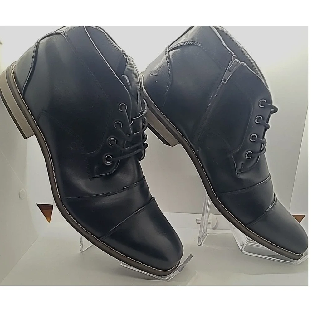 Keaton‎ Cap Toe Boots Mens 13 Black Side Zip Lace Up Chukka Dress Ankle Boot